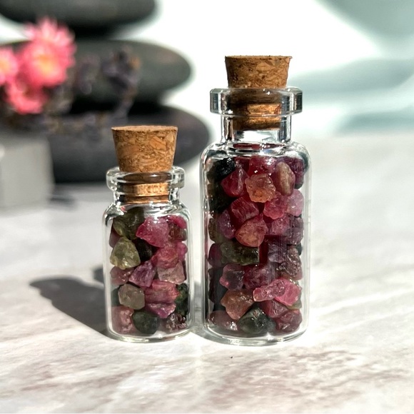 Natural Raw Multi-Color Tourmaline, Crystal Bottle Necklace, Raw Crystal - Picture 5 of 6